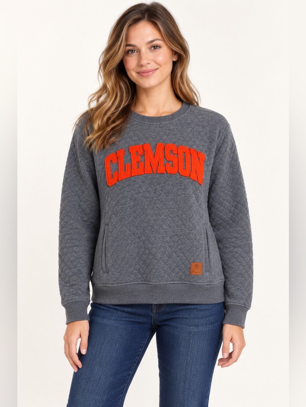 Pressbox Clemson Tigers Gray Quilted Crewneck Pullover Sweatshirt S